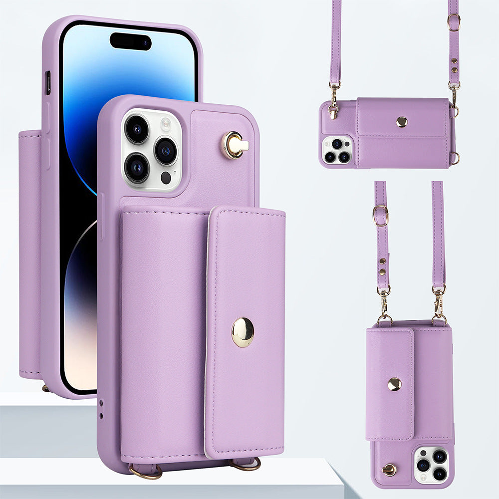 For iPhone 12 Pro 6.1 inch Leather TPU Anti-drop Case Magnetic Button Card Bag Phone Cover with Shoulder Strap For iPhone 12 Pro 6.1 inch Leather TPU Anti-drop Case Magnetic Button Card Bag Phone Cover with Shoulder Strap
